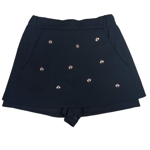 Maje Irina Bee-embellished Crepe Shorts Skirt In Black Small 4 - Picture 2 of 9